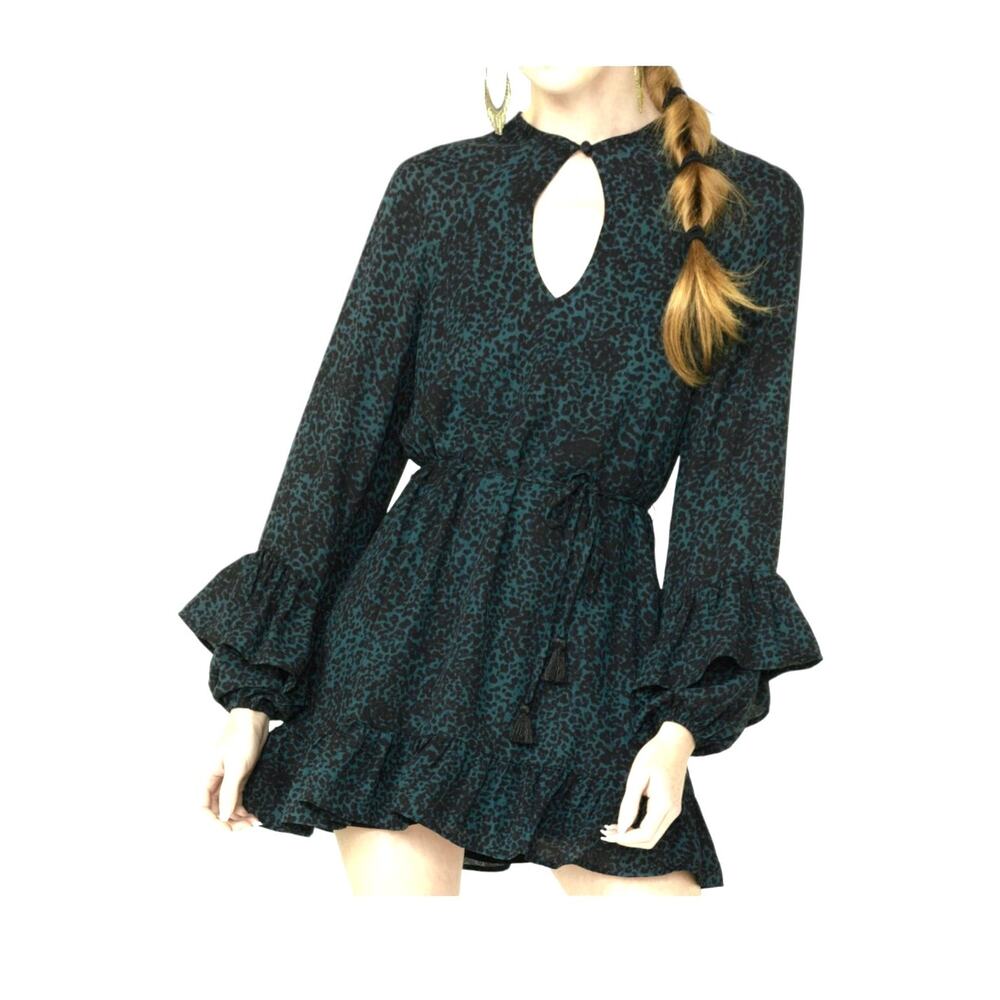 Shyanne small animal print a line ruffle belted mini dress D2 3341